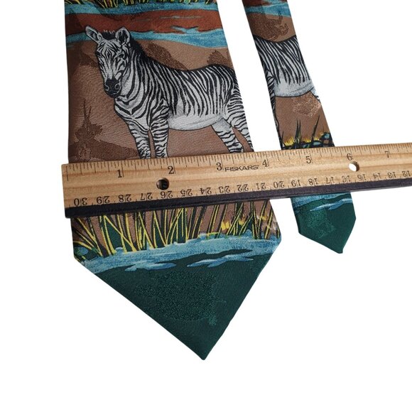 Animal Tracks Vintage Zebra Pattern Necktie Designer Safari Wildlife Design Zoo - Picture 3 of 5